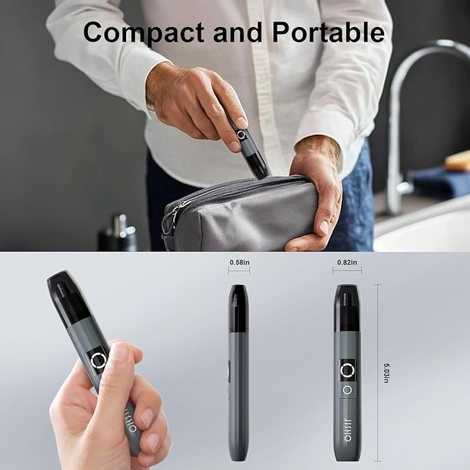 JISHO Rechargeable Ear and Nose Hair Trimmer for Men Women-12000 RPM Powerful Motor with Dual Edge Blades, Waterproof, USB Type-C, Easy to Clean Travel Size（1 Refill）