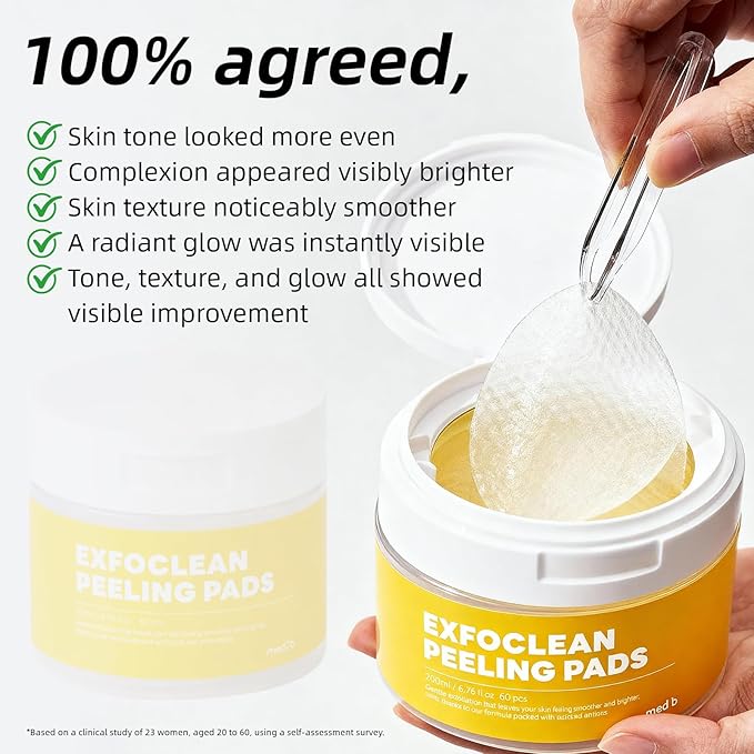 MEDB Exfoclean Peeling Pads Korean Skincare Exfoliating Face Pad with AHA & BHA Face Exfoliator Toner Pads with Salicylic Acid Brightening, Hydrating, Pore Care, for Radiant & Clear Skin, 60 Counts