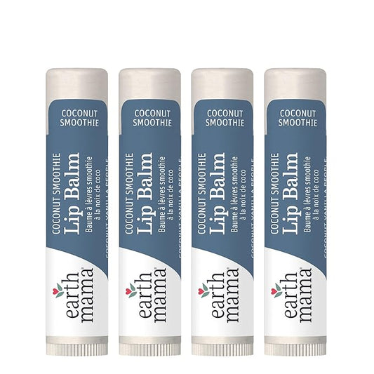 Earth Mama Lip Balm Set | Coconut Smoothie 4-Pack | Lip Moisturizer with Organic Coconut Oil for Sensitive Skin
