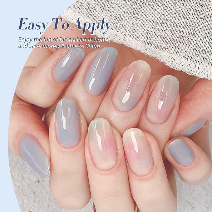 BORN PRETTY Jelly Blue Gel Nail Polish Set 6 Colors Translucent Light Blue Baby Blue Royal Blue Reflective Glitter Blue Nail Gel Kit Soak Off Nail Art Manicure Design Home Salon Holiday Gift
