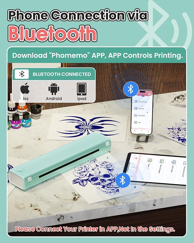 Phomemo M08F Wireless Tattoo Transfer Stencil Printer, Tattoo Transfer Thermal Copier Machine with 10pcs Free Stencil Paper, Portable Printer Kit for Tattooing, Compatible with Smartphone & PC