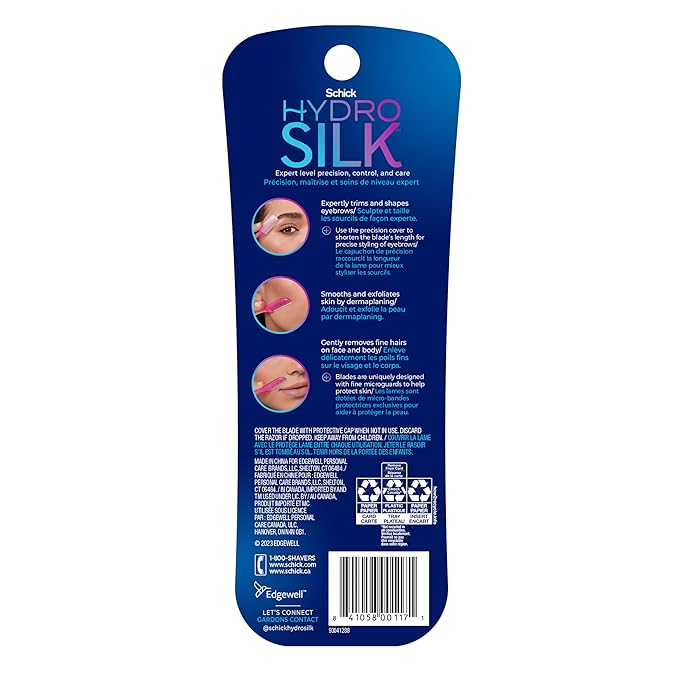 Schick Hydro Silk Touch-Up Dermaplaning Tool with Precision Cover, 3ct | Dermaplane Razor, Face Razors for Women, Peach Fuzz Remover