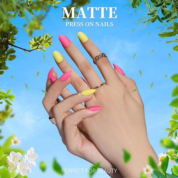 Teenitor Short Oval Press On Nails, 24 Colors Press On Oval Nails, 576pcs Press On Round Fake Nails, 12 Sizes Glue On Nails Short Almond Press On Nails with Nail Glue, Nail Adhesive Tabs