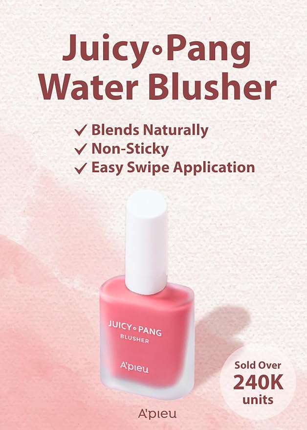 A'PIEU Juicy-Pang Water Blusher [PK01] – Fruity Liquid Blush for Cheeks, Buildable & Blendable Color, Hydrating Dewy Finish with Fruit Extract Blend & Rose Flower Water, 0.31 fl oz
