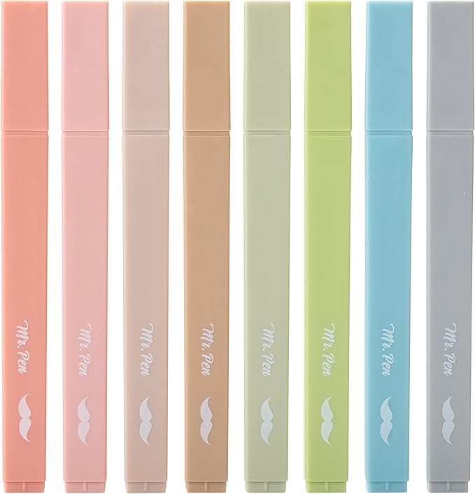 Mr. Pen- Aesthetic Highlighters, 8 pcs, Chisel Tip, Vintage Colors, No Bleed Bible Highlighter Pastel, Highlighters Assorted Colors, Pastel Highlighter Set, Cute Highlighter