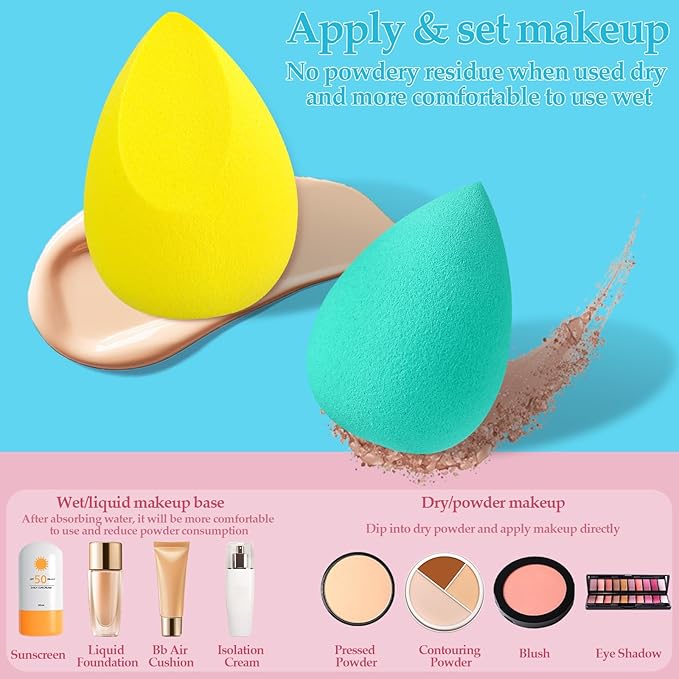 14 Pcs Makeup Sponge Beauty Sponges Blender with 4 Pcs Powder Puff and 4 Pcs Mini Make up Sponges for Liquid,Foundation,Powder,Concealer,Cream