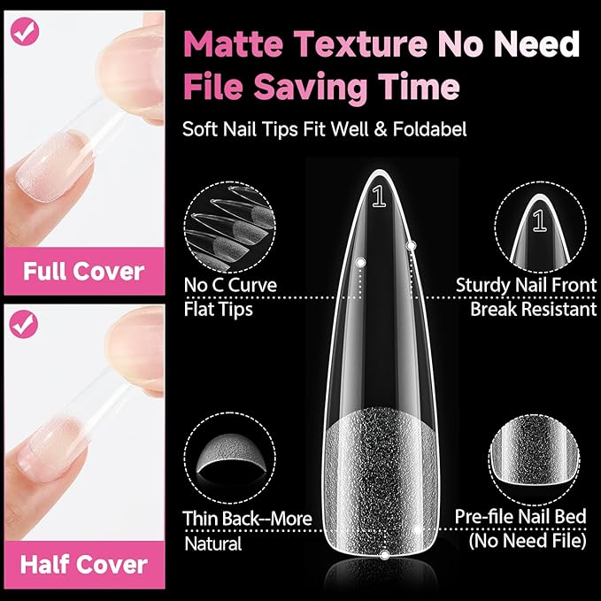 UNA GELLA XXL Stiletto Nail Tips, 312pcs Pre-shape Extra Long Stiletto Nails Tips Pre Etched Full Cover No Need File Clear Fake Nails for Party DIY Christmas Art Salon 12 Sizes