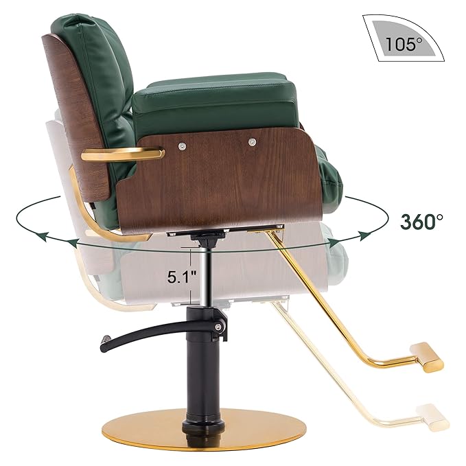 BarberPub Salon Chair Hydraulic Barber Chair Curved Wood Frame Hair Cutting Beauty Spa Salon Styling Equipment 3071 (Green)