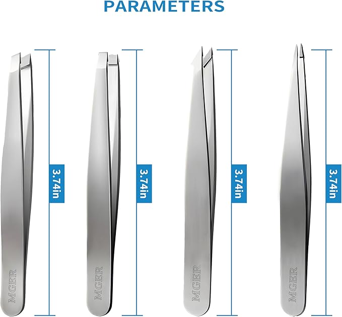 MGER Tweezers Set - Professional Stainless Steel Tweezers for Eyebrows - Great Precision for Facial Hair, Splinter and Ingrown Hair Removal