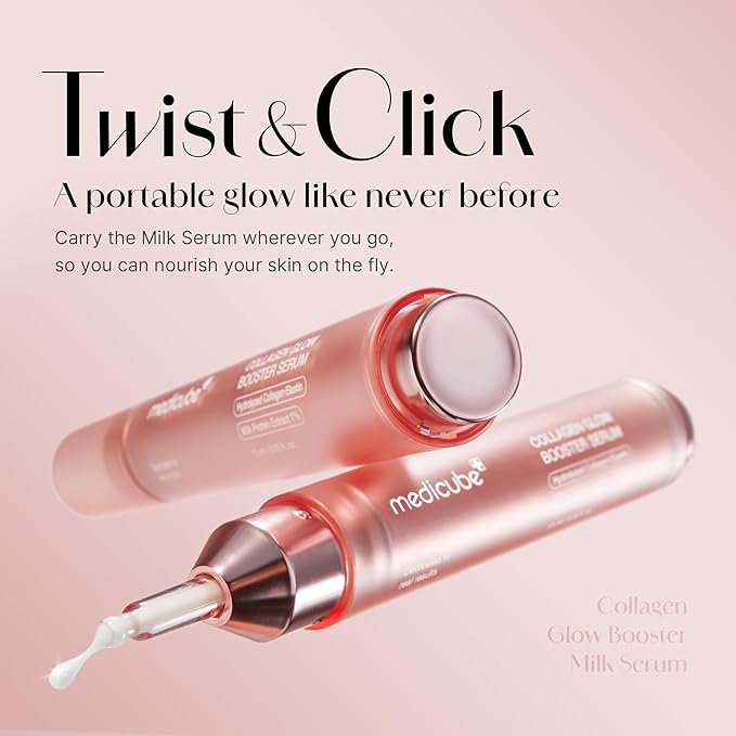 Medicube Collagen Glow Booster Milk Serum - Twist & Click - Radiance & Hydration with Niacinamide, Milk Protein Extract, Hydrolyzed Collagen - Illuminates & Firms Skin - Korean Skin Care, 0.50 oz