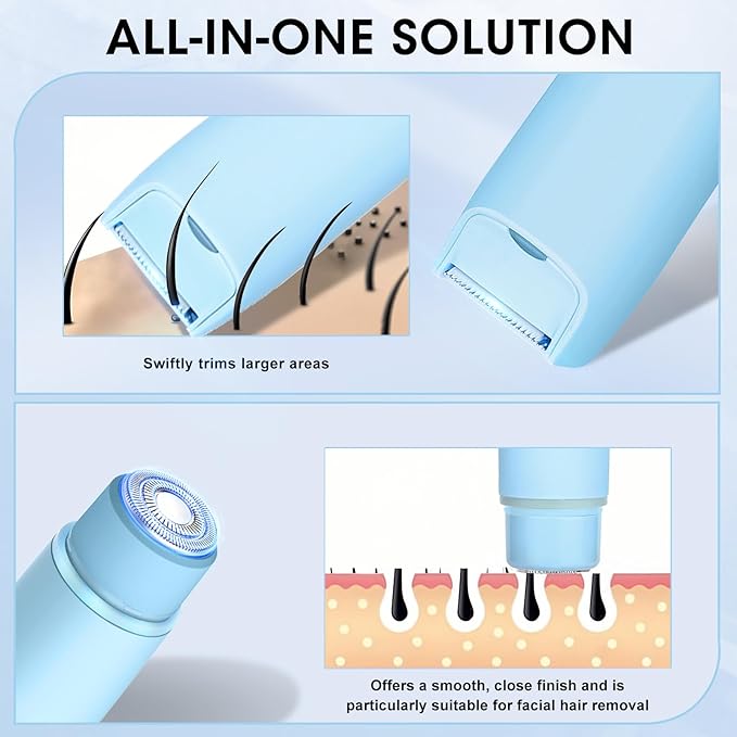 Dual Head Electric Shaver Bikini Trimmer for Women, IPX4 Waterproof Wet & Dry Use Body Trimmer for Face Lip Chin Pubic Underarm Legs, 80Mins Runtime, Travel-Friendly, Ideal Gift for Women