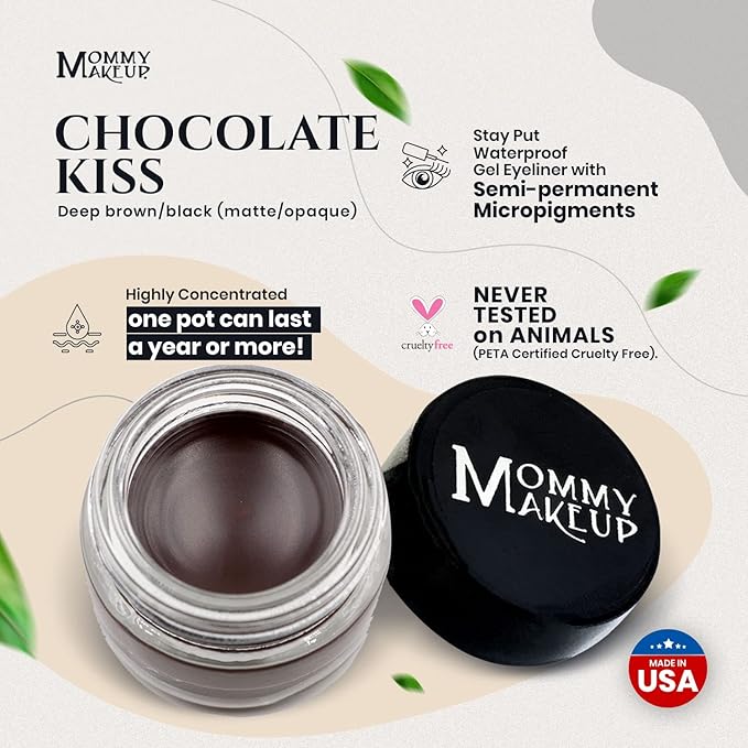 Mommy Makeup Waterproof Stay Put Gel Eyeliner Pot with Micropigments - Smudge-Proof, Long Lasting, Highly Pigmented Cream Eye Liner, 0.14 oz (Chocolate Kiss)