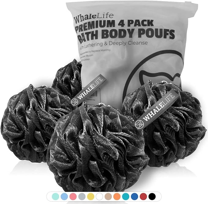 Shower puff 4 pack black