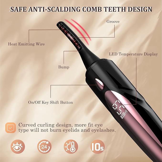 Heated Eyelash Curlers - Fast Heat up Within 10s, Electric Eyelash Curler with 4 Heating Modes, Rechargeable Electric Eyelash Curler, Heated Lash Curler for Makeup Tools with LED Display (Black)