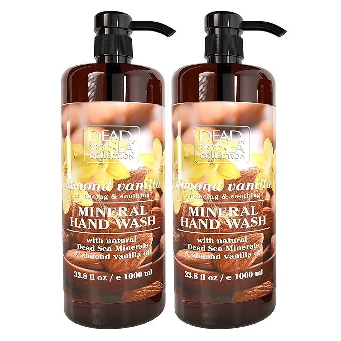 Dead Sea Collection Hand Soap Pump Almond Vanilla - Moisturizing Hand Wash Liquid with Dead Sea Minerals - Almond Vanilla Oils, Balancing & Soothing Pack of 2 (33.8 Fl Oz Each) - 67.6 Fl Oz Total