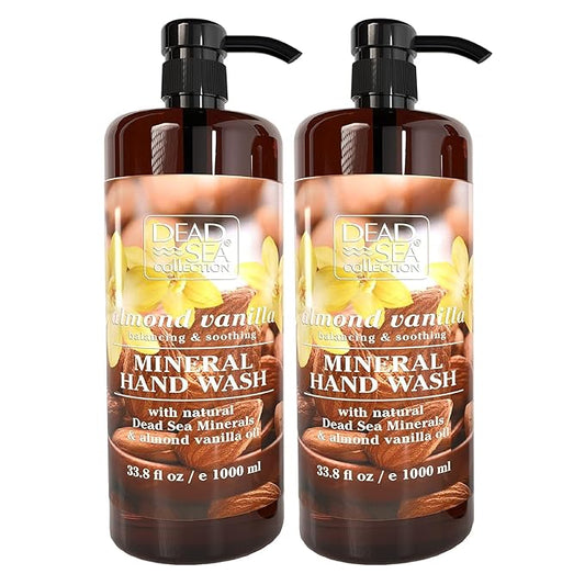 Dead Sea Collection Hand Soap Pump Almond Vanilla - Moisturizing Hand Wash Liquid with Dead Sea Minerals - Almond Vanilla Oils, Balancing & Soothing Pack of 2 (33.8 Fl Oz Each) - 67.6 Fl Oz Total