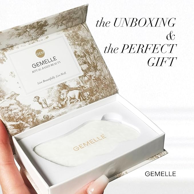 GEMELLE La Sculptante White Jade Gua Sha Facial Tool | Face & Body | 10x Award Winner | 5-Sided Gua Sha Stone for Face Sculpting, Lymphatic Drainage, Guasha Massage, Jawline, Puffiness, Firming, Gifts