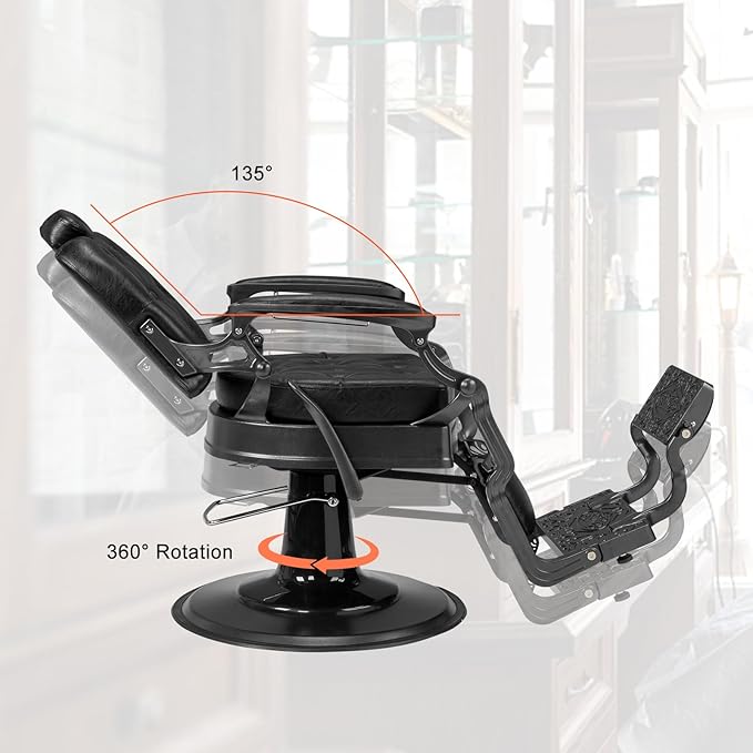 Winado Heavy Duty Vintage Recline Barber Chair Hydraulic with Headrest, Supports up to 700lbs & 360° Rotatable, Professional Salon Beauty Spa Shampoo Equipment (Square Backrest)