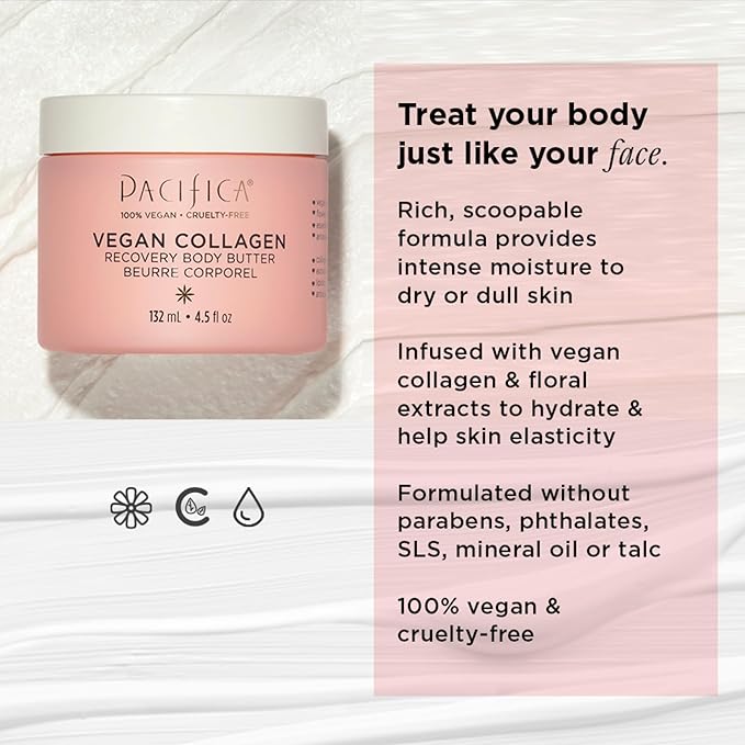Pacifica Beauty | Vegan Collagen Body Butter | Hydrating, Nourishing, Moisturizer | Long-Lasting Hydration | Cream Lotion for Dry Skin | Light Floral Scent | Paraben Free | Vegan + Cruelty Free