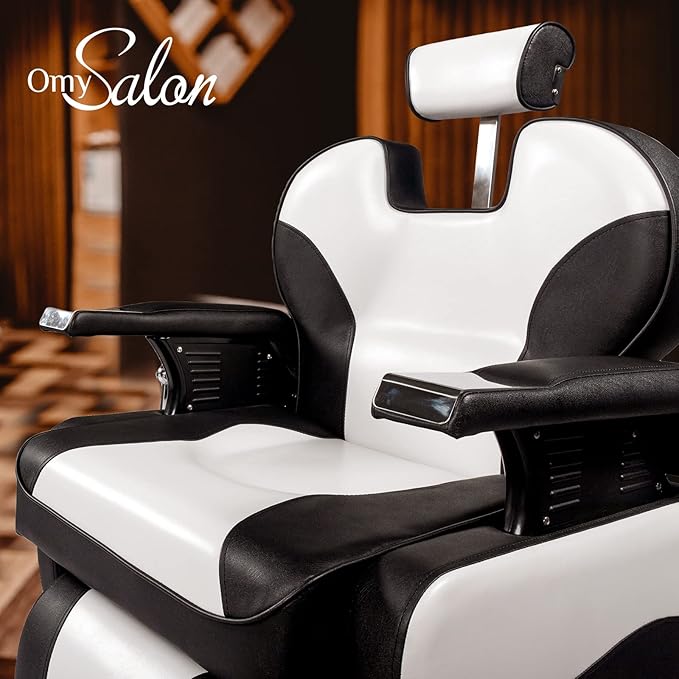 OmySalon All Purpose Hydraulic Barber Chair Recline 360 Degree Swivel Height Adjustable Heavy Duty Hairdresser Chair Beauty Salon Spa Tattoo Styling Barbershop Equipment Black & White
