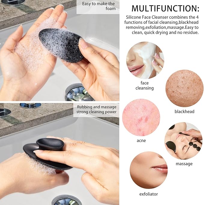 4 Colors Silicone Face Scrubber, Beomeen Facial Cleansing Brush Soft Silicone Facial Exfoliation and Massage Brush Blackhead Scrubber for Men and Women