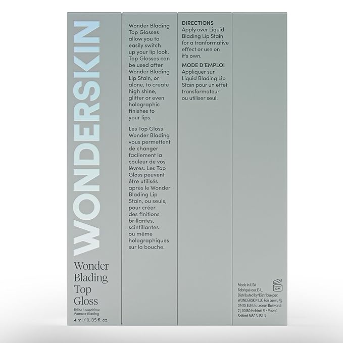 Wonderskin Lip Gloss Blading Top Gloss, Clear Glitter Lip Gloss, Hydrating and High Shine Finish Lip Makeup (Holographic)