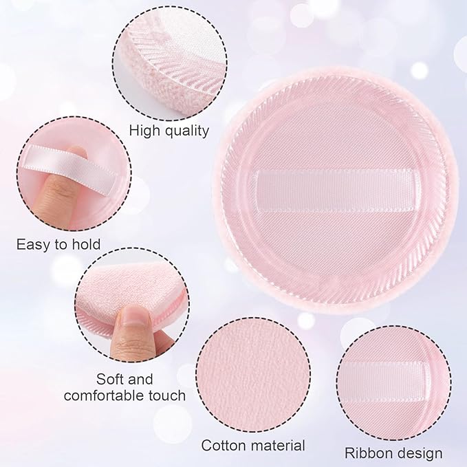 12 Pack 60mm Round Powder Puffs for Foundation Makeup Applicators, Soft Cotton Skin-Friendly Face Powder Sponge Velour Velet Puffs Pads for Cream Cosmetics- Pink