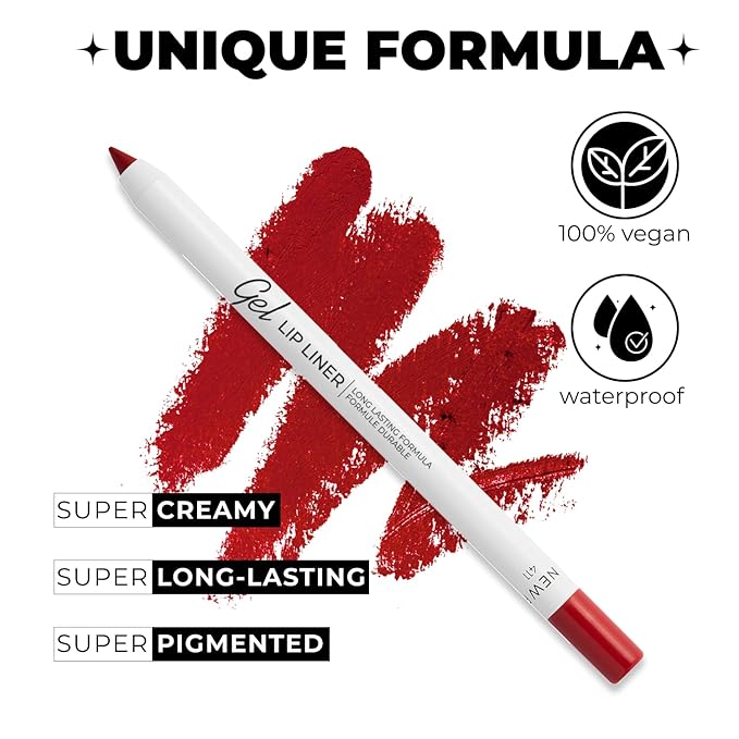 Lamel Matte Gel Lip Pencil – Waterproof, Long Lasting, High Pigment & Sharpenable – Creamy Texture for Smooth Finish – Dark Red, Vegan - Vegan, Ruby red - N.411