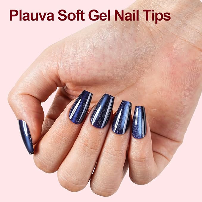 150Pcs Cat Eye Press on Nails, Plauva Short Coffin Fake Nails, Glossy Glitter Cat Eye Nail Tips, Soft Gel Stick On Nails for Women and Girls 15 Sizes