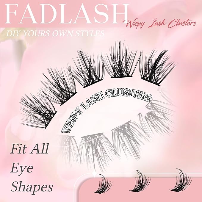 FADLASH Lash Clusters Wispy Eyelash Clusters D Curl Natural Individual Lashes 10-16 mm and Waterproof Cluster Eyelash Extensions with Soft Thin Band (JC07, 10-16mm)