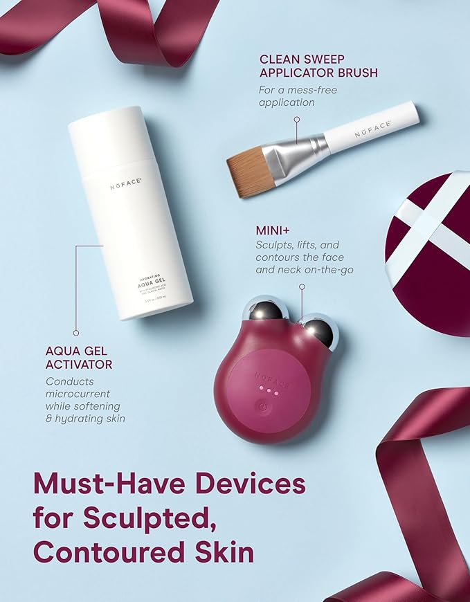 NuFACE MINI+ Microcurrent Facial Device Kit - Limited Edition FDA Cleared Face Massager Device + Microcurrent Gel Activator & Applicator Brush - Velvet Rose