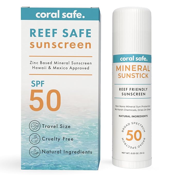 Reef Safe Sunscreen SPF 50 Facestick - Biodegradable, Hawaii & Mexico Approve, Zinc, Vitamin E, Oxybenzone & Octinoxate Free, Water Resistant, Natural Ingredients, Made in USA by Coral Safe