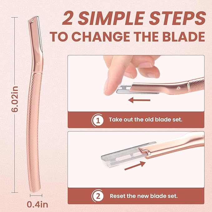 Dermaplaning Tool for- Dermaplane Razor for Women Face with 10 Replaceable Blades - Professional Womens Face Razor Peach Fuzz - Facial Hair Removal for Women & Eyebrow Hair Removal