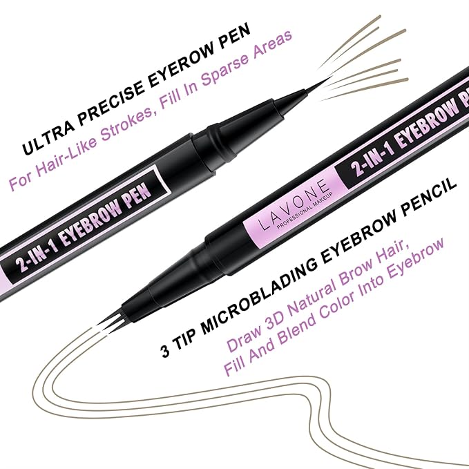 LAVONE Eyebrow Pencil, 2-In-1 Waterproof Eyebrow Pen, with 3 Tip Microblading Eyebrow Pen and Ultra-Precise Brow Pencil, Dual-ended Eyebrow Brush, for Eyebrow Makeup - Blonde