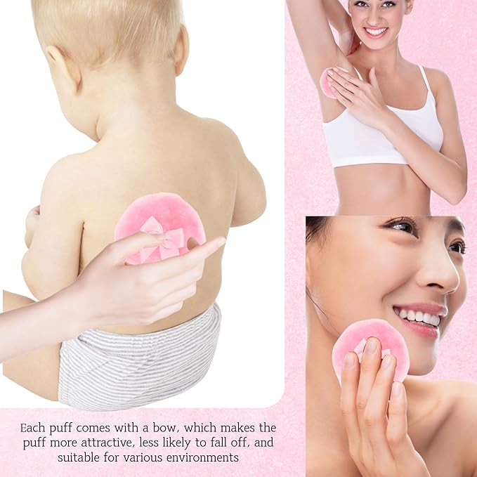 2 Pcs Large Body Powder Puff and Container Powder Container with Puff Crystal Case Soft Washable Reusable Velour Face Body Glitter Wet Dry Makeup (Pink)