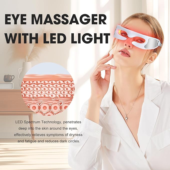 LED Red Light Therapy Eye Device, 3 Modes Red Light Eye Mask for Anti-Aging, Skin Rejuvenation, Dark Circles and Wrinkles
