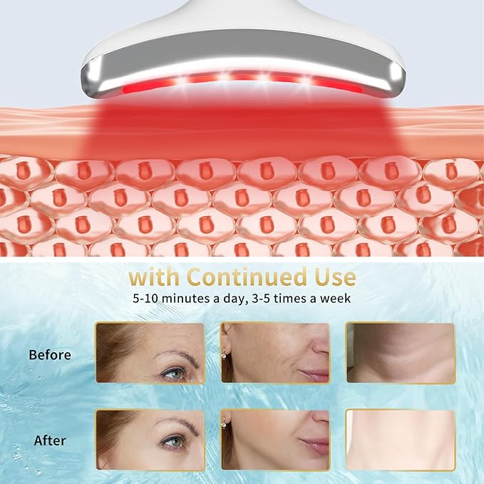 Red Light Therapy for Face and Neck, Facial Skin Care Tools, Micro-Current Vibration Facial Cold and Hot Service, Red and Blue LED Light, 4 Color LED Facial Light Therapy Device for Skin Care at Home