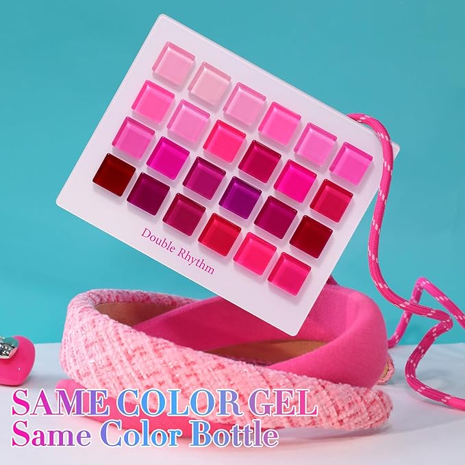 Double Rhythm 28Pcs 0.5Oz Gel Nail Polish Set Same Color Same Bottle Soak Off Gel Polish Kit Nail Art Manicure Salon DIY at Home for Women (Bright Pitaya Pink Purple Red Collection-T24-13)