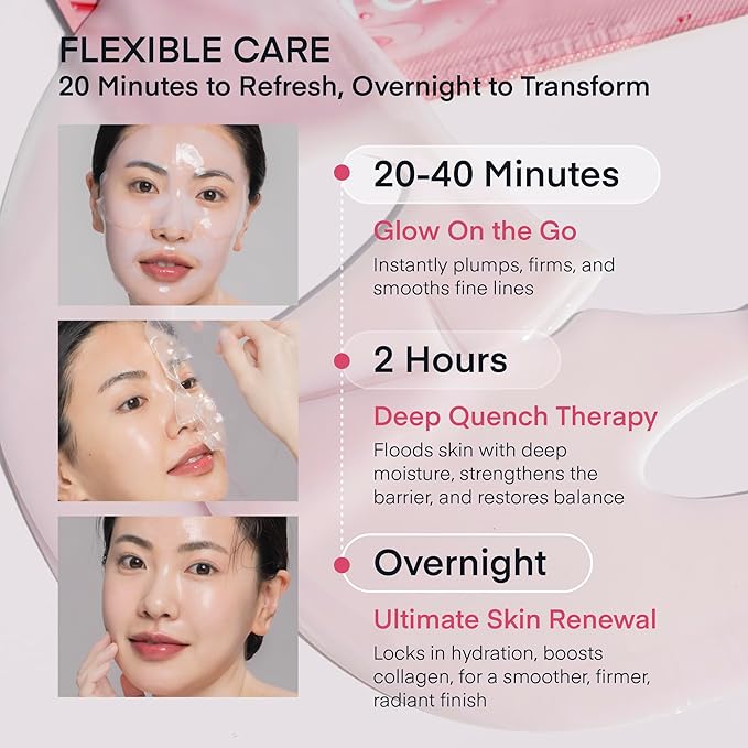 TEREZ & HONOR Korean Real Deep Bio Collagen Face Mask - 16 ea x 33g 100 Dalton Ultra Low Marine Collagen Overnight Hydrogel Masks for Glass Glow Skin, Hydration, Pore, Elasticity, Firming, Unscented