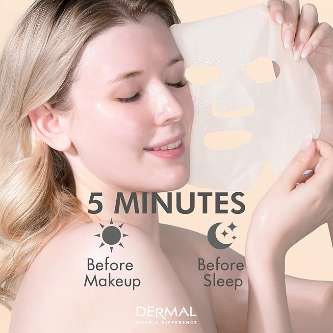 Korean Collagen Face Mask – Hydrating & Soothing Sheet with Panthenol, Hypoallergenic Calming Moisture Care for All Skin Types, 32 Combo Pack A+B Set