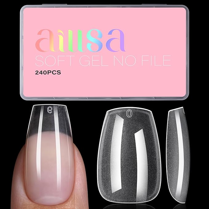 AILLSA Medium Coffin Nail Tips - Pre-shaped False Nail Tips Full Cover Matte Thickened Nails Tips, Fake Nails 240pcs 15 Sizes for DIY
