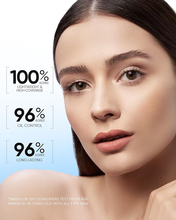 Velvet Matte Cushion Foundation Blue Ultra Cover Powder Foundation, 12h Oil-Control, Lightweight, Long-Lasting, Waterproof Korean Cushion Makeup(#04 Beige)