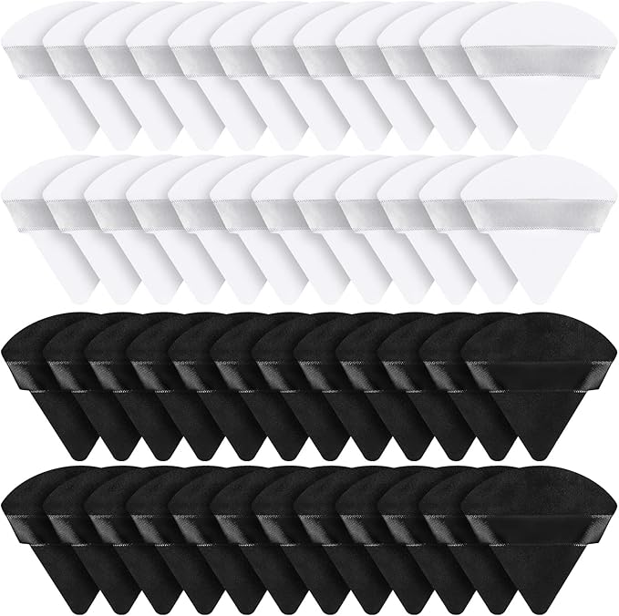 Suclain 48 Pcs Velour Triangle Powder Puff Soft Velour Makeup Puff for Face Powder Makeup Triangle Sponges for Wet and Dry Cosmetic Foundation Loose Mineral Body Tool(Black, White)