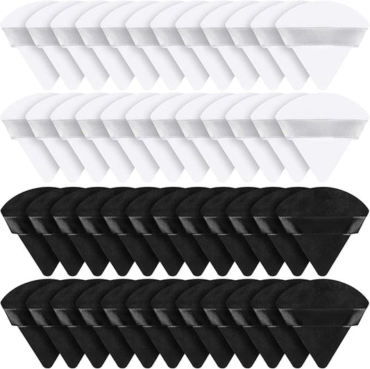 Suclain 48 Pcs Velour Triangle Powder Puff Soft Velour Makeup Puff for Face Powder Makeup Triangle Sponges for Wet and Dry Cosmetic Foundation Loose Mineral Body Tool(Black, White)