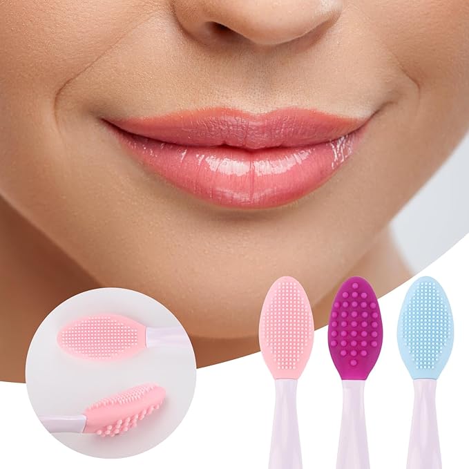 9 PCS Lip Scrub Brush, Double-Sided Lip Scrubber Exfoliator Silicone Lip Brush Tool for Men Women, Lip Lightening for Dark Lips- 3 Colors