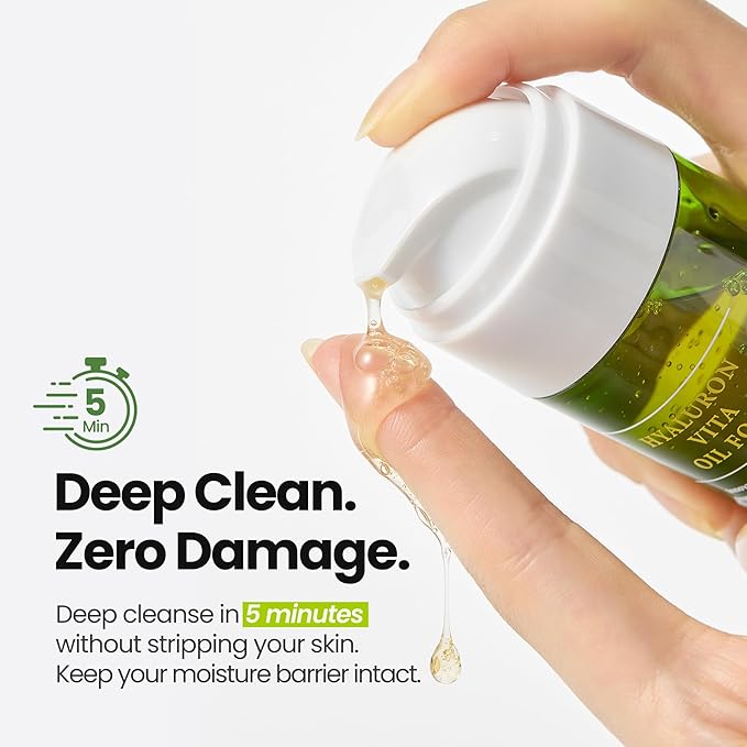 [K-Beauty] Hyaluron Vita Oil to Foam - All-in-One Korean Face Wash OilBased Foaming Facial Cleanser - Pore Minimizing & Blackhead Remover - Makeup Deep Cleansing Oil for Dry Skin (3.88 fl oz)