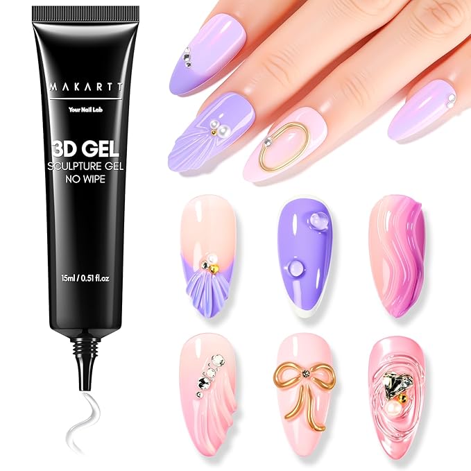 Makartt 3D Gel Nail Art for Sculpting: 3-in-1 Multi-Functional 15g Clear 3D Nail Gel for Molding & Painting Nails Designs, No Wipe Nail Glue for Rhinestones, Chrome Powder & DIY Manicure