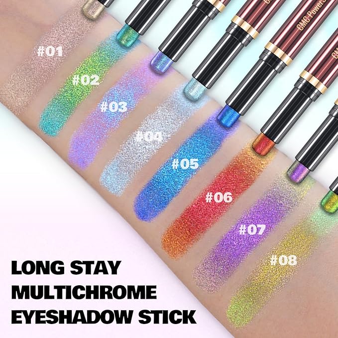 CHARMACY Duochrome Long Stay Eyeshadow Stick, Creamy Eye Shadow Stick, Multicolor-Shifting Glitter Eyeshadow, Waterproof & Smudge-Proof, High Pigmented, Built-in Smudger #04