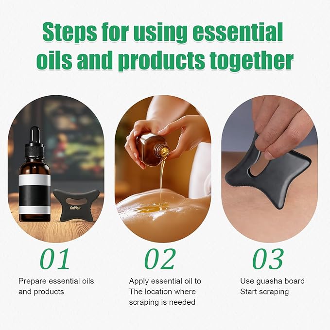 Full Body Gua Sha Tool and Facial Massage Tools, Ergonomic Bian Stone Handle Guasha Scraping for Neck/Arm/Back/Legs and Stomach Massager for Lymphatic Drainage & Cellulite (Black, Large)