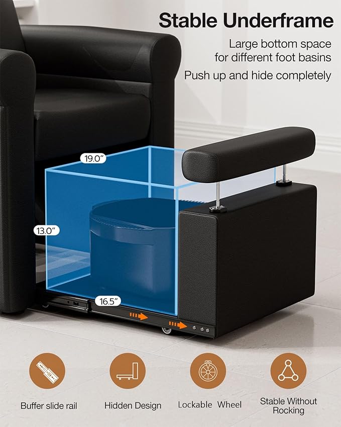 Icoget Professional Pedicure Chair No Plumbing, Reclining Pedicure Station Pipeless with Retractable Base and Adjustable Legrest Used in Salons, Home, Waterproof Foot Spa Chairs